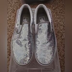 Vans Sparkling Silver Sequin Slip-Ons
